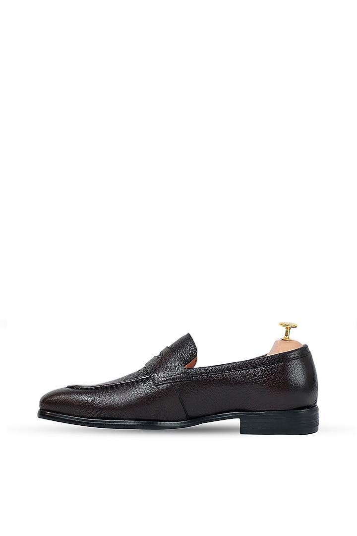 Coffee Leather Penny Loafers by Vantier Fashion at Pernia's Pop Up Shop