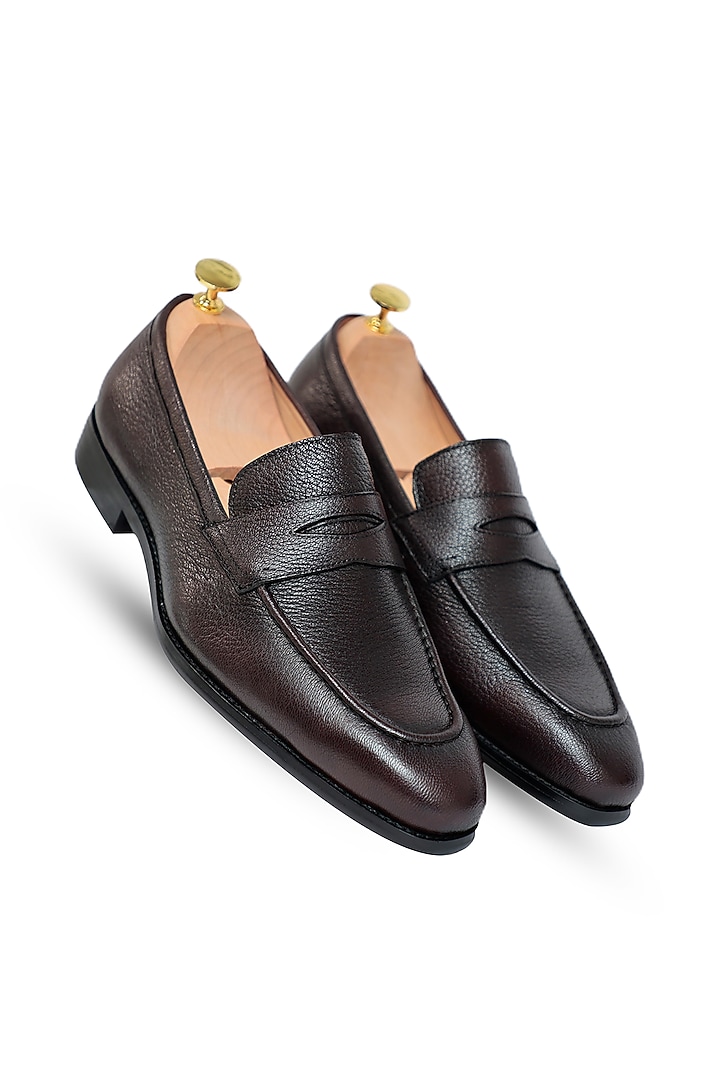 Coffee Leather Penny Loafers by Vantier Fashion at Pernia's Pop Up Shop