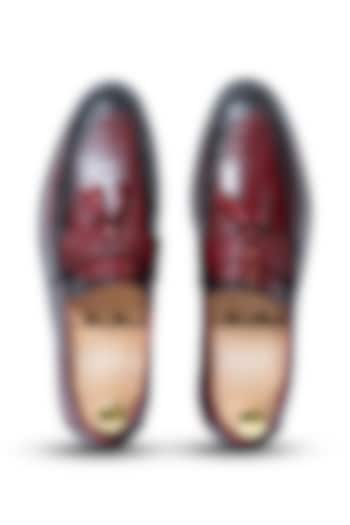 Maroon Leather Slip-Ons by Vantier Fashion