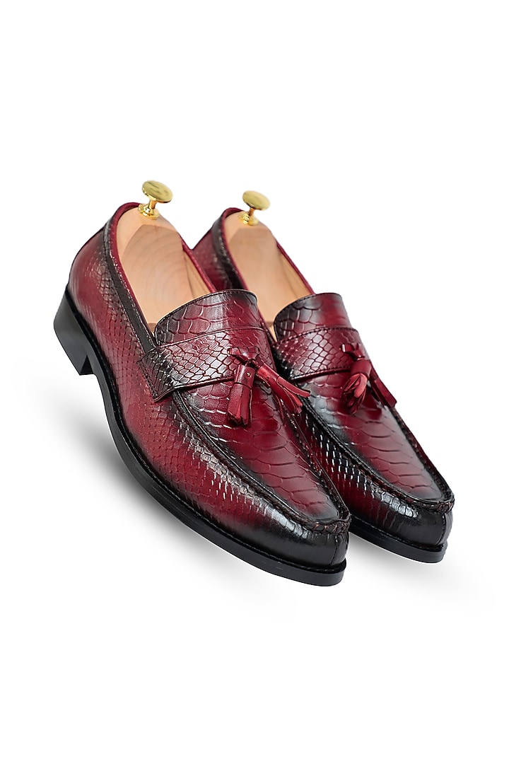 Maroon Leather Slip-Ons by Vantier Fashion at Pernia's Pop Up Shop