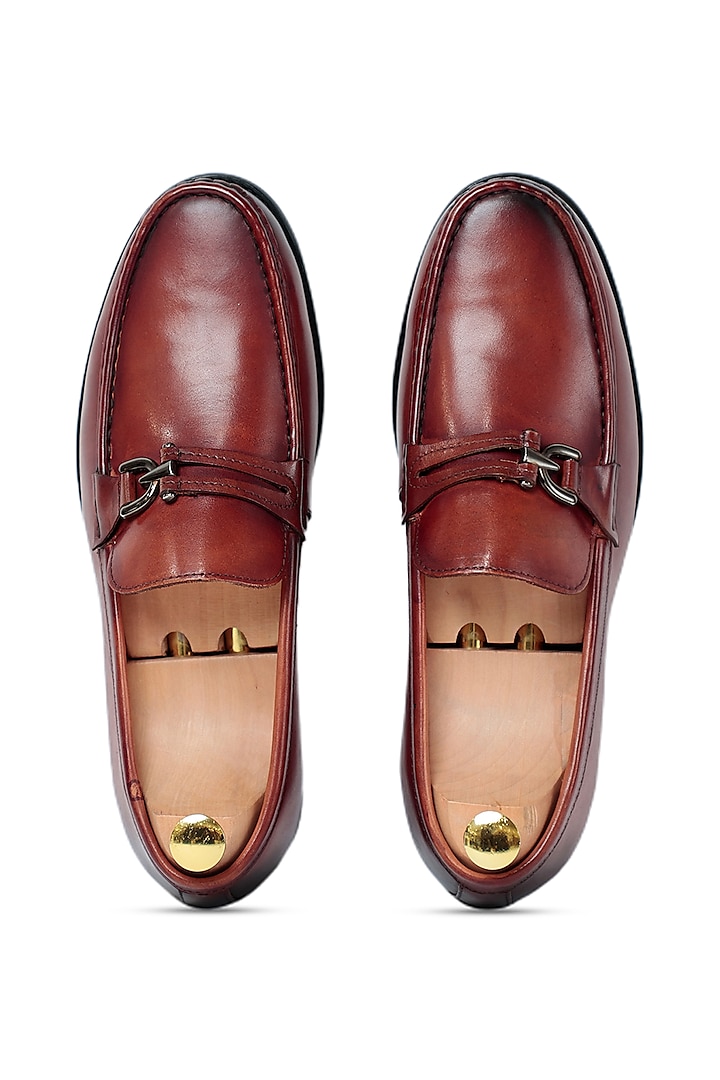 Brown Leather Slip-Ons by Vantier Fashion