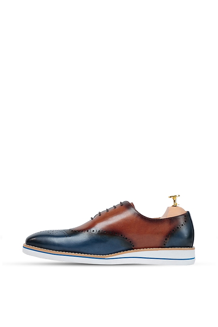 Blue & Brown Leather Oxford Shoes by Vantier Fashion at Pernia's Pop Up Shop