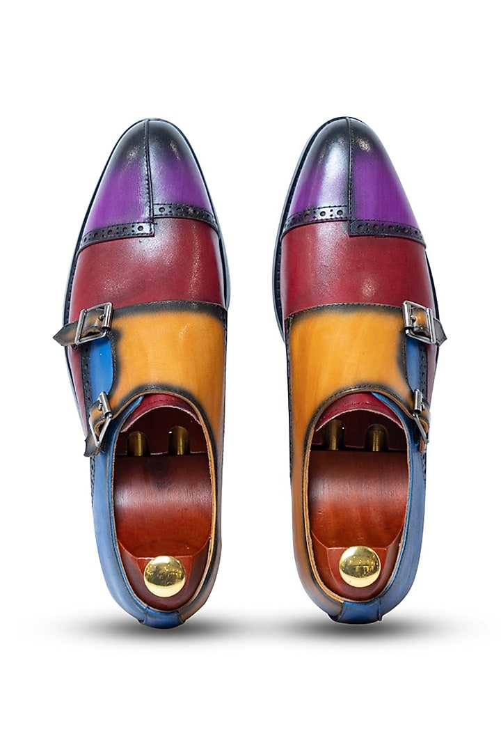 Multi-Colored Leather Monk Strap Shoes by Vantier Fashion at Pernia's Pop Up Shop