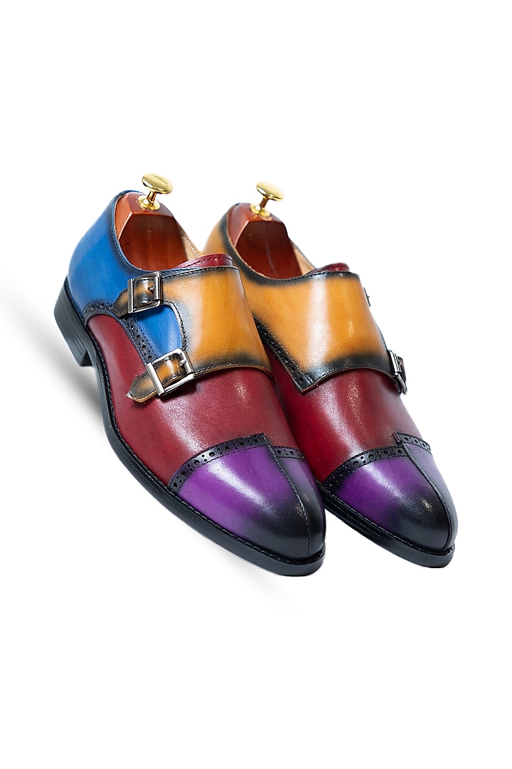 Multi-Colored Leather Monk Strap Shoes by Vantier Fashion at Pernia's Pop Up Shop
