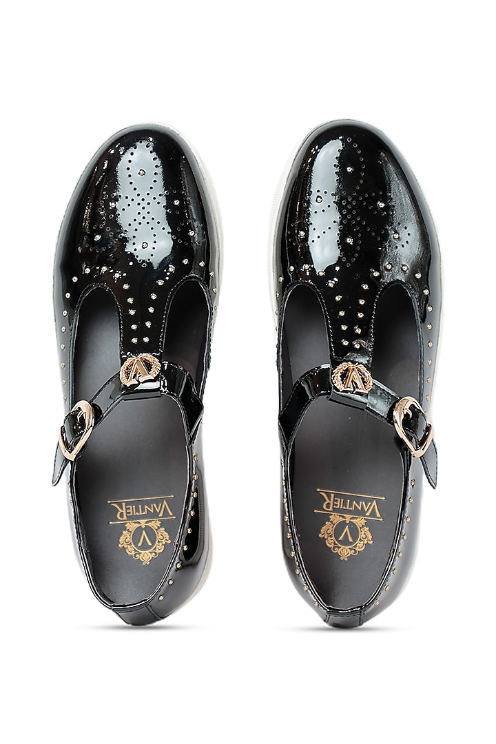 Black Patent Leather Sandals by Vantier Fashion