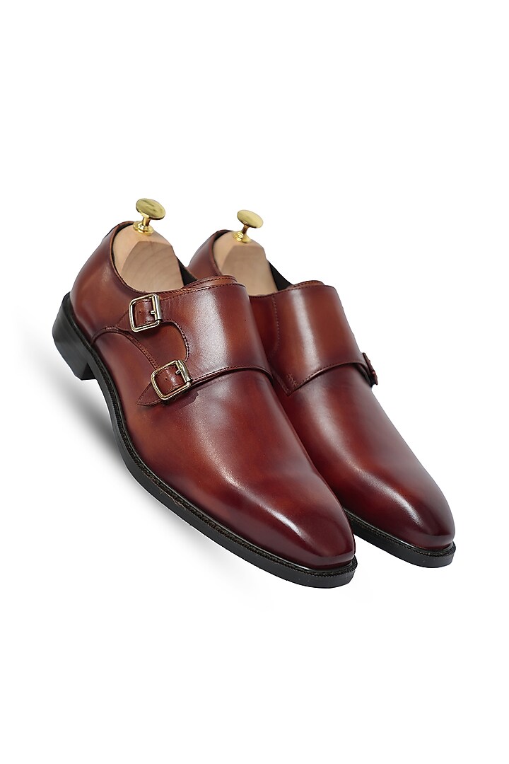 Brown Leather Monk Strap Shoes by Vantier Fashion at Pernia's Pop Up Shop