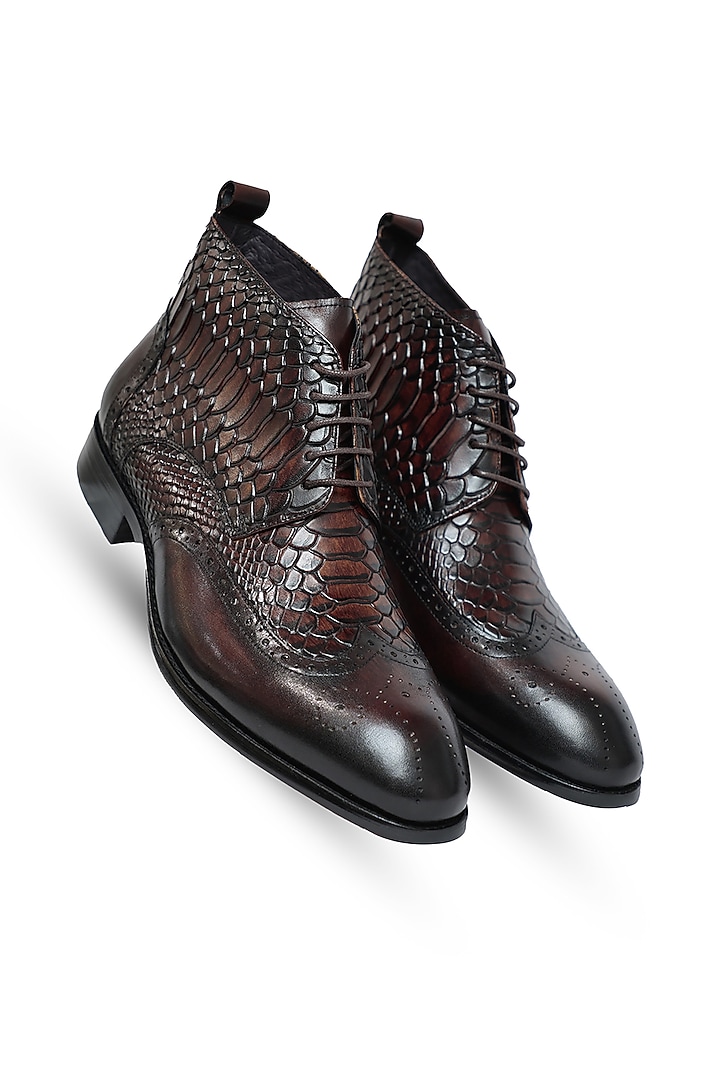 Coffee Leather Ankle Boots by Vantier Fashion at Pernia's Pop Up Shop