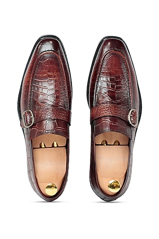 Coffee Leather Monk Strap Shoes by Vantier Fashion