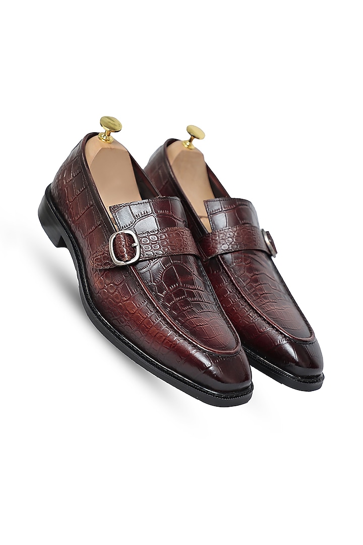 Coffee Leather Monk Strap Shoes by Vantier Fashion at Pernia's Pop Up Shop