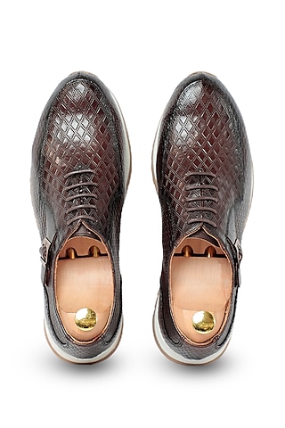 Coffee Leather Sneakers by Vantier Fashion