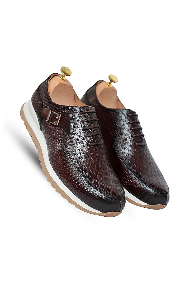Coffee Leather Sneakers by Vantier Fashion at Pernia's Pop Up Shop