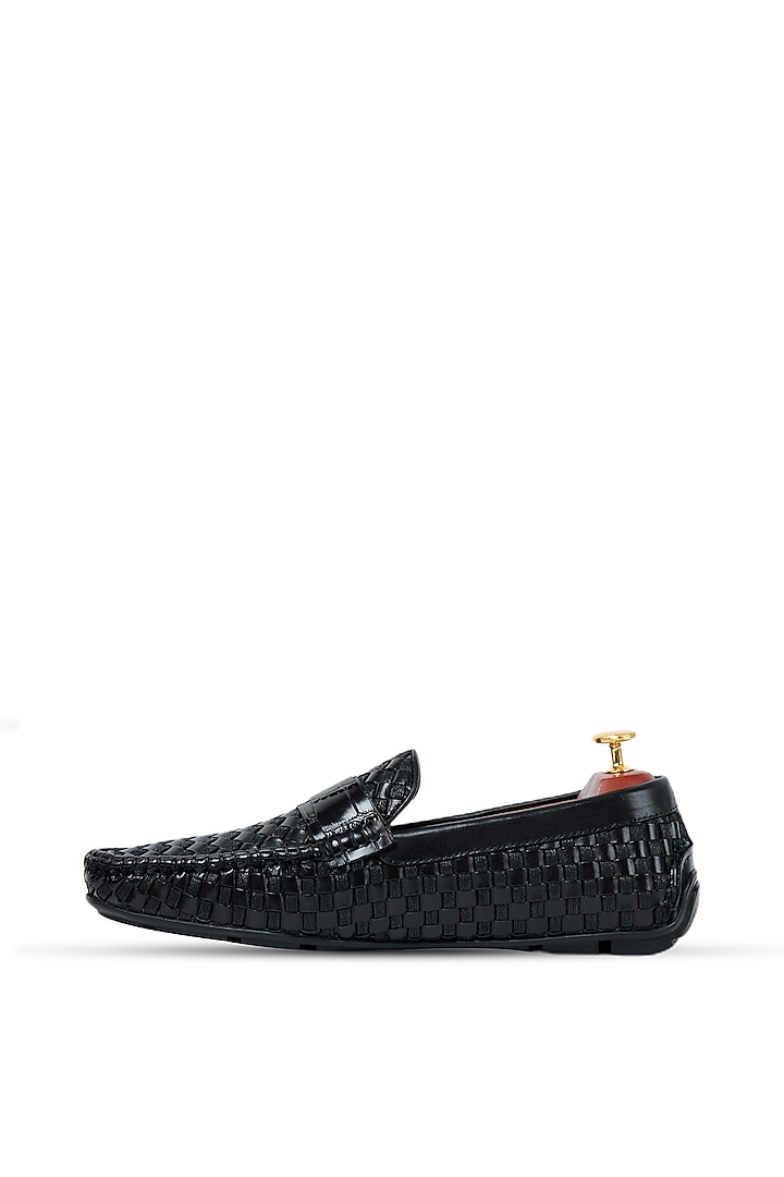 Black Leather Woven Loafers by Vantier Fashion at Pernia's Pop Up Shop