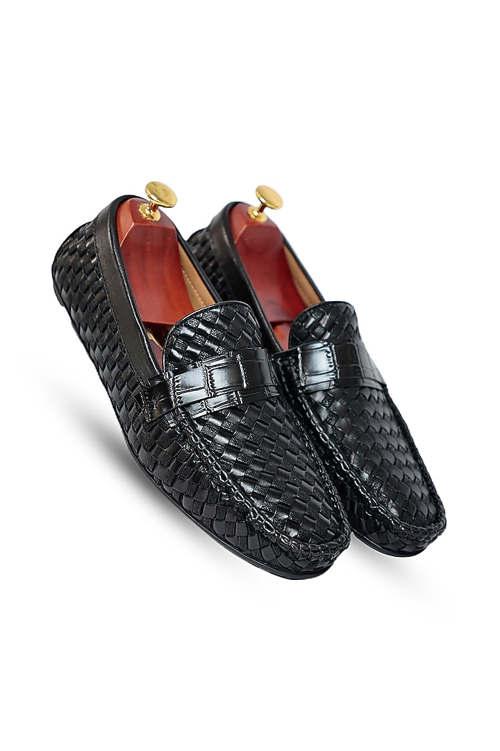 Black Leather Woven Loafers by Vantier Fashion at Pernia's Pop Up Shop