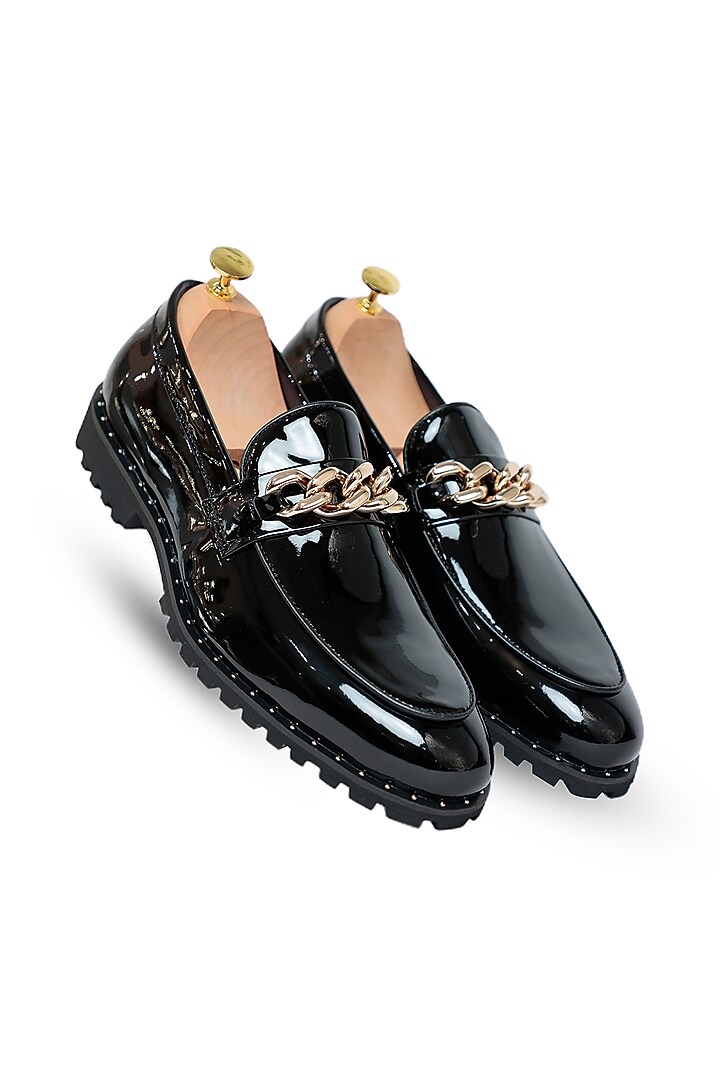 Black Patent Leather Slip-Ons by Vantier Fashion at Pernia's Pop Up Shop