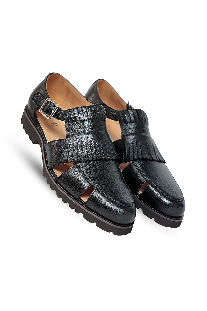 Black Leather Sandals by Vantier Fashion at Pernia's Pop Up Shop