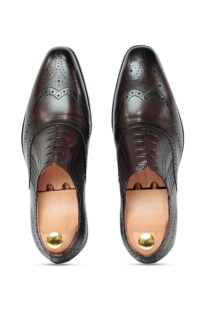 Coffee Leather Lace-Up Shoes by Vantier Fashion