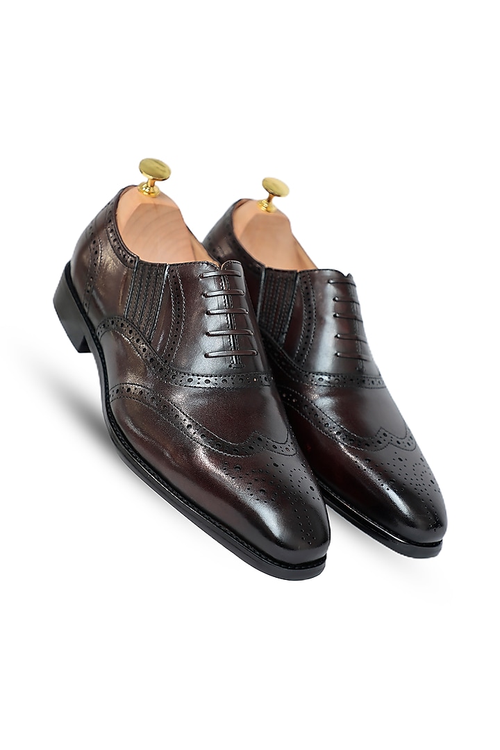 Coffee Leather Lace-Up Shoes by Vantier Fashion at Pernia's Pop Up Shop