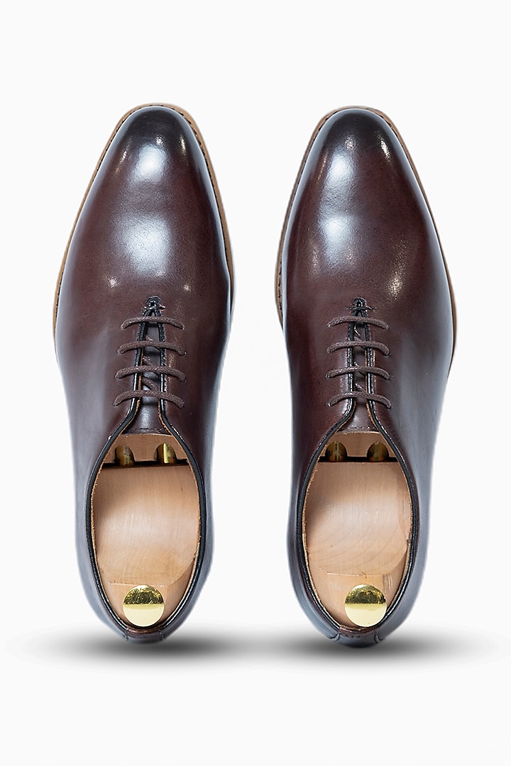 Coffee Leather Oxford Shoes by Vantier Fashion