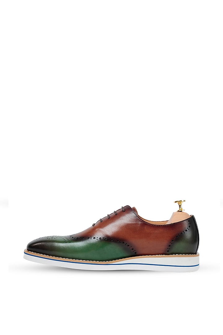 Green & Brown Leather Oxford Shoes by Vantier Fashion at Pernia's Pop Up Shop