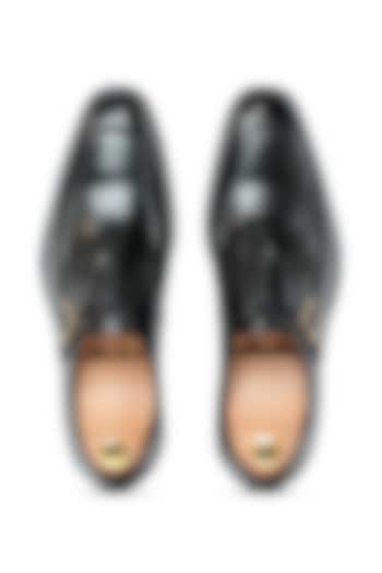 Black Leather Monk Shoes by Vantier Fashion