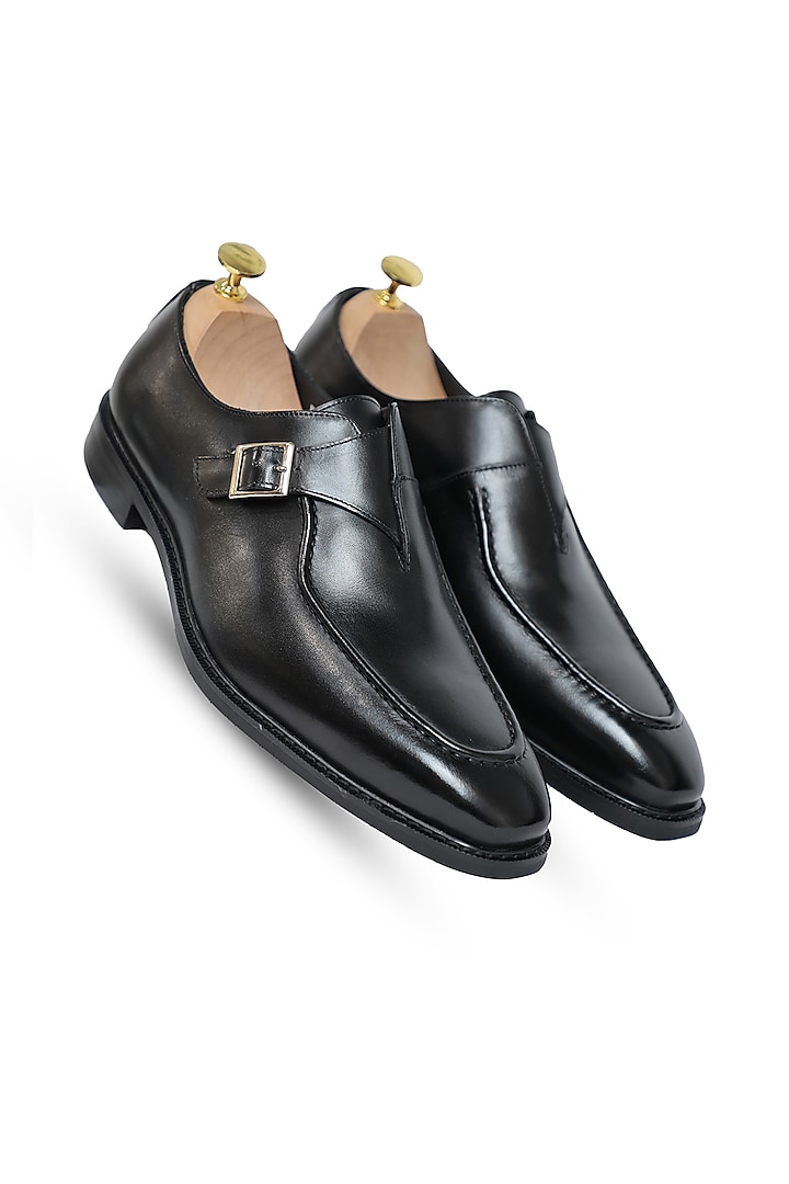 Black Leather Monk Shoes by Vantier Fashion at Pernia's Pop Up Shop