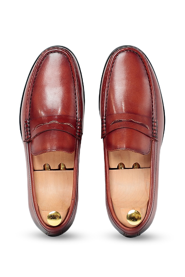Brown Leather Penny Loafers by Vantier Fashion