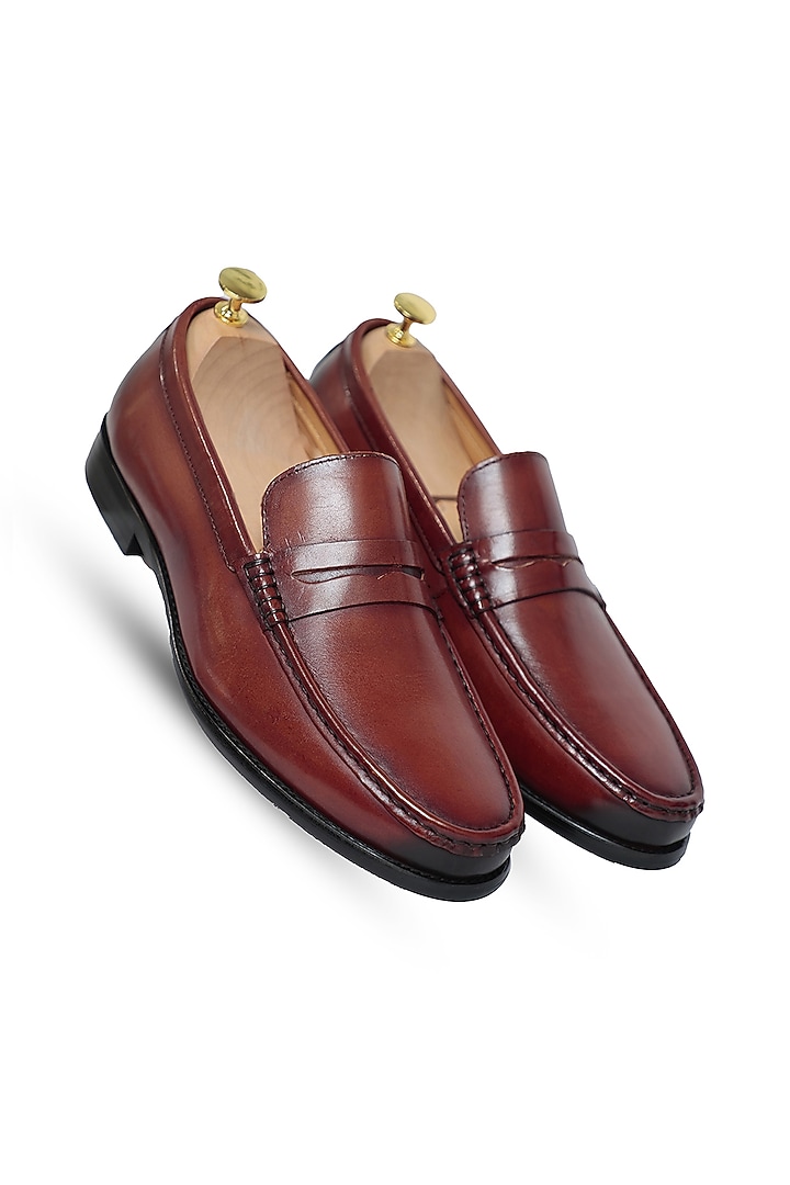 Brown Leather Penny Loafers by Vantier Fashion at Pernia's Pop Up Shop