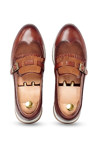 Brown Leather Sneakers by Vantier Fashion