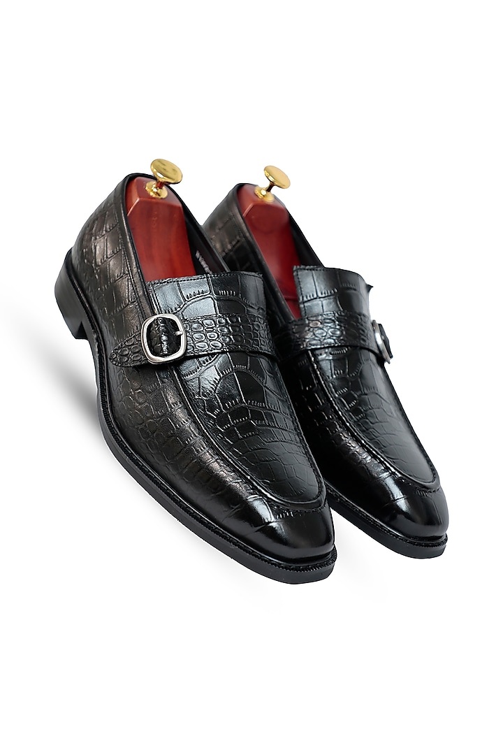 Black Leather Slip-Ons by Vantier Fashion