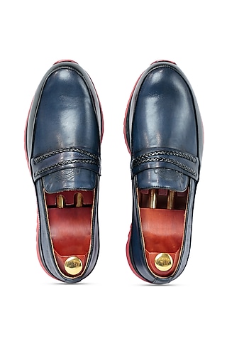 Blue Leather Sneakers by Vantier Fashion