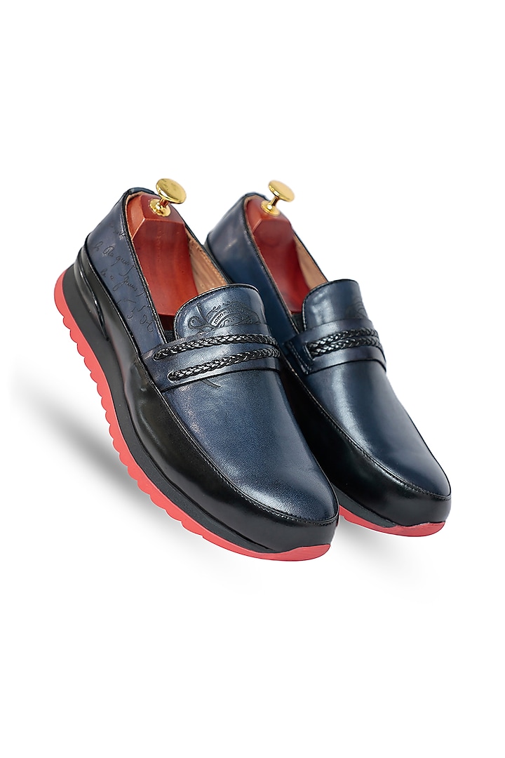 Blue Leather Sneakers by Vantier Fashion at Pernia's Pop Up Shop