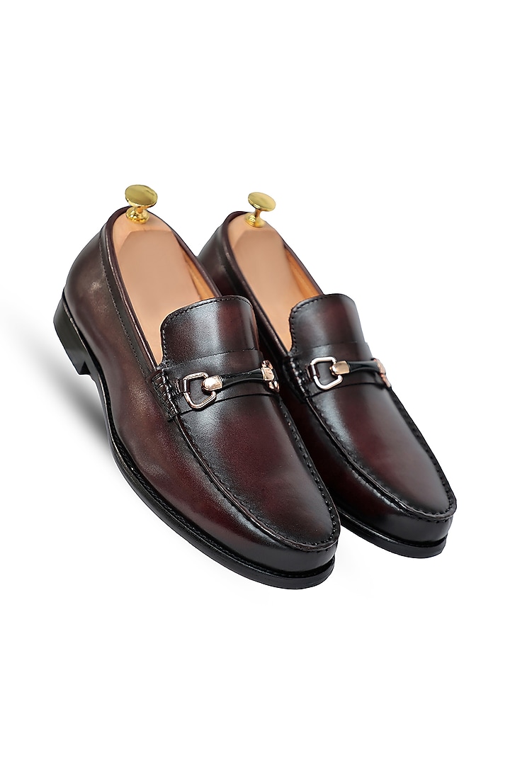 Coffee Leather Slip-Ons by Vantier Fashion at Pernia's Pop Up Shop