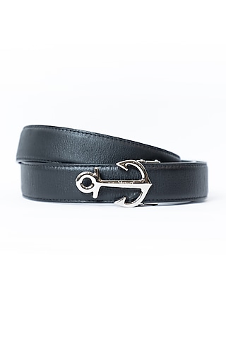 Black Leather Belt by Vantier Fashion