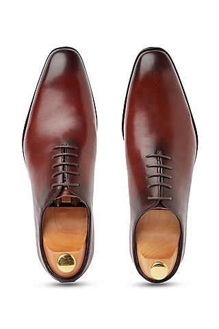 Burnt Cherry Leather Oxford Shoes by ARTIMEN
