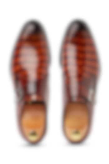 Brown Leather Patina Shoes by Vantier Fashion