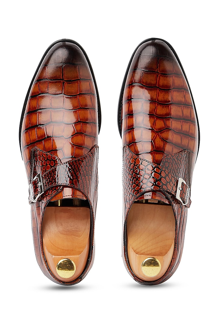 Brown Leather Patina Shoes by Vantier Fashion