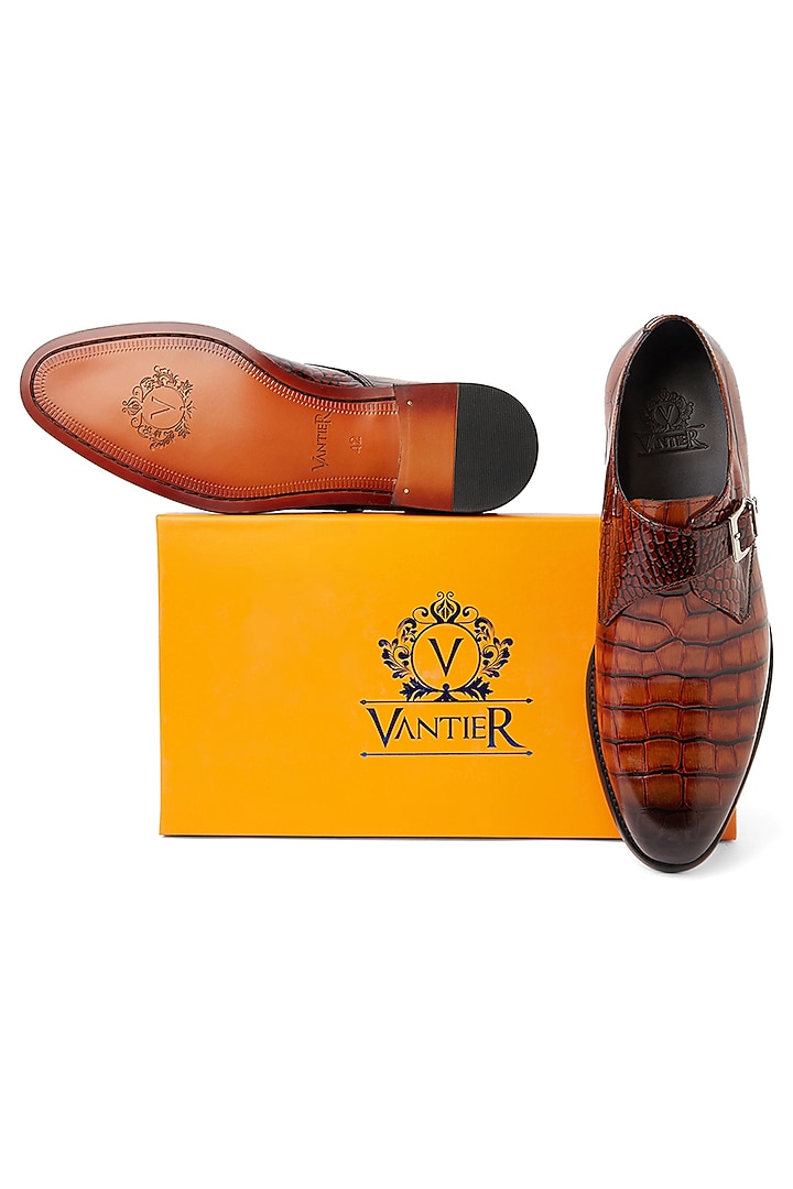 Brown Leather Patina Shoes by Vantier Fashion at Pernia's Pop Up Shop