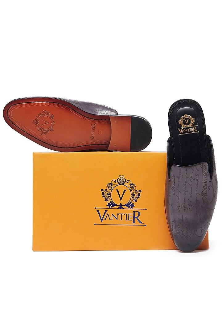 Grey Leather Handcrafted Mules by Vantier Fashion at Pernia's Pop Up Shop