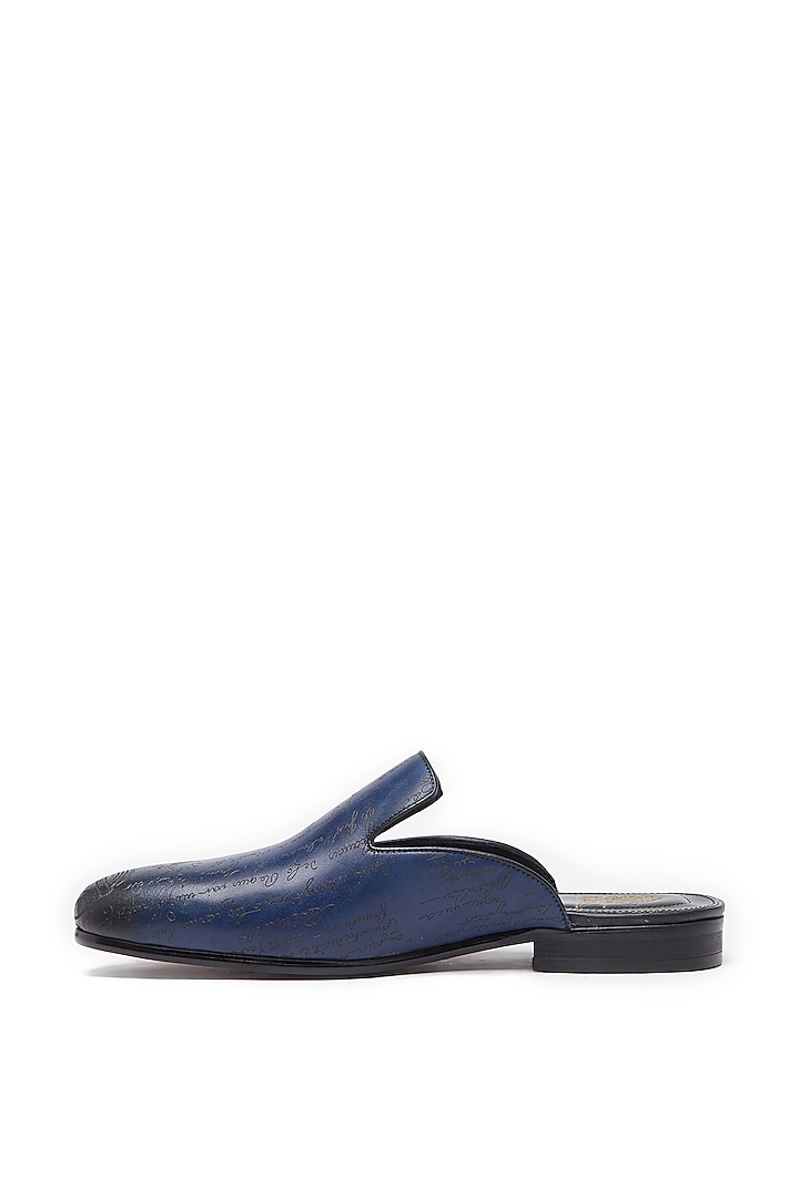 Blue Leather Handcrafted Mules by Vantier Fashion at Pernia's Pop Up Shop