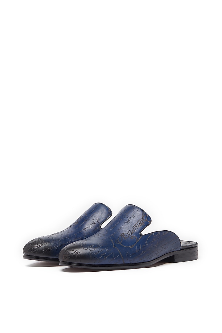 Blue Leather Handcrafted Mules by Vantier Fashion at Pernia's Pop Up Shop