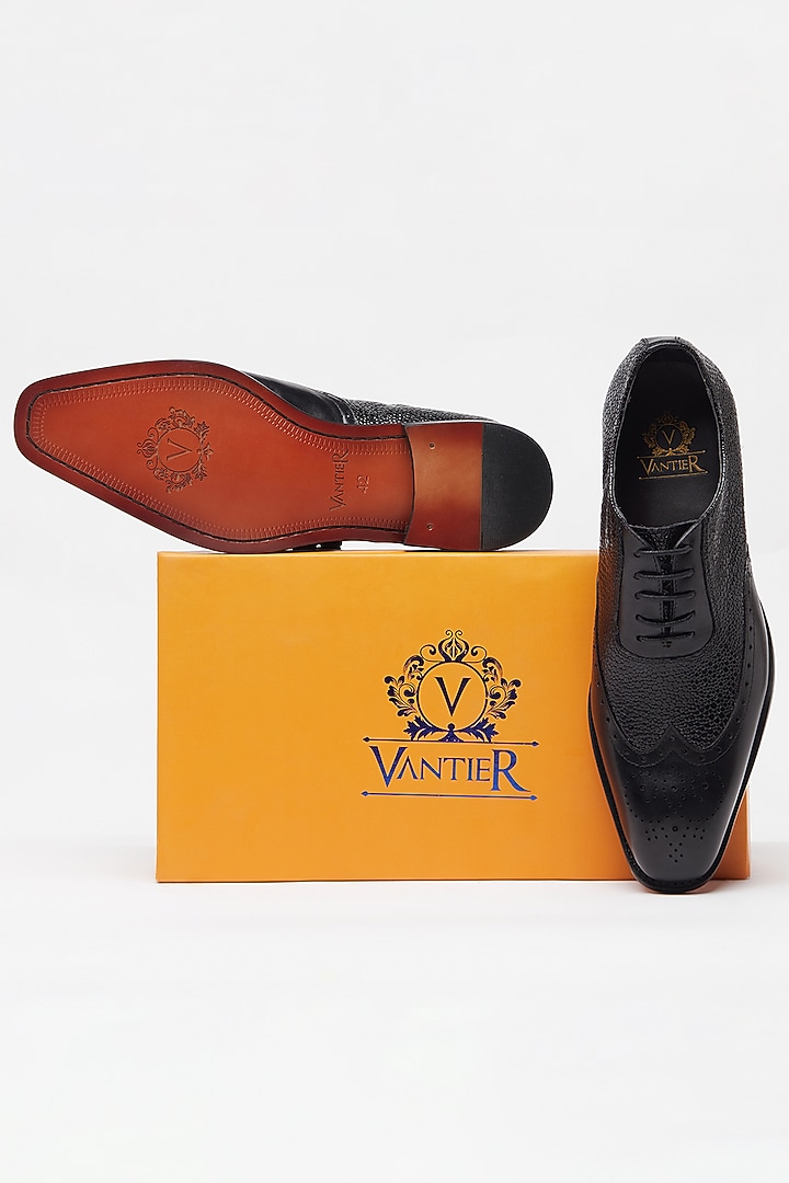 Black Oxford Shoes In Leather by Vantier Fashion at Pernia's Pop Up Shop