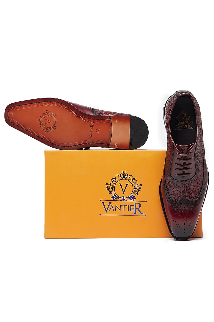 Burgundy Oxford Shoes In Leather by Vantier Fashion at Pernia's Pop Up Shop