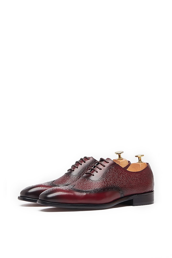 Burgundy Oxford Shoes In Leather by Vantier Fashion at Pernia's Pop Up Shop