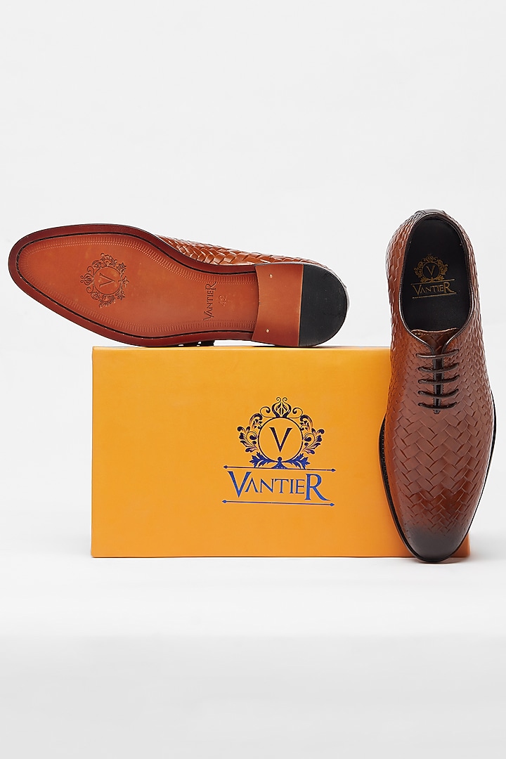 Tan Brown Leather Formal Shoes by Vantier Fashion at Pernia's Pop Up Shop