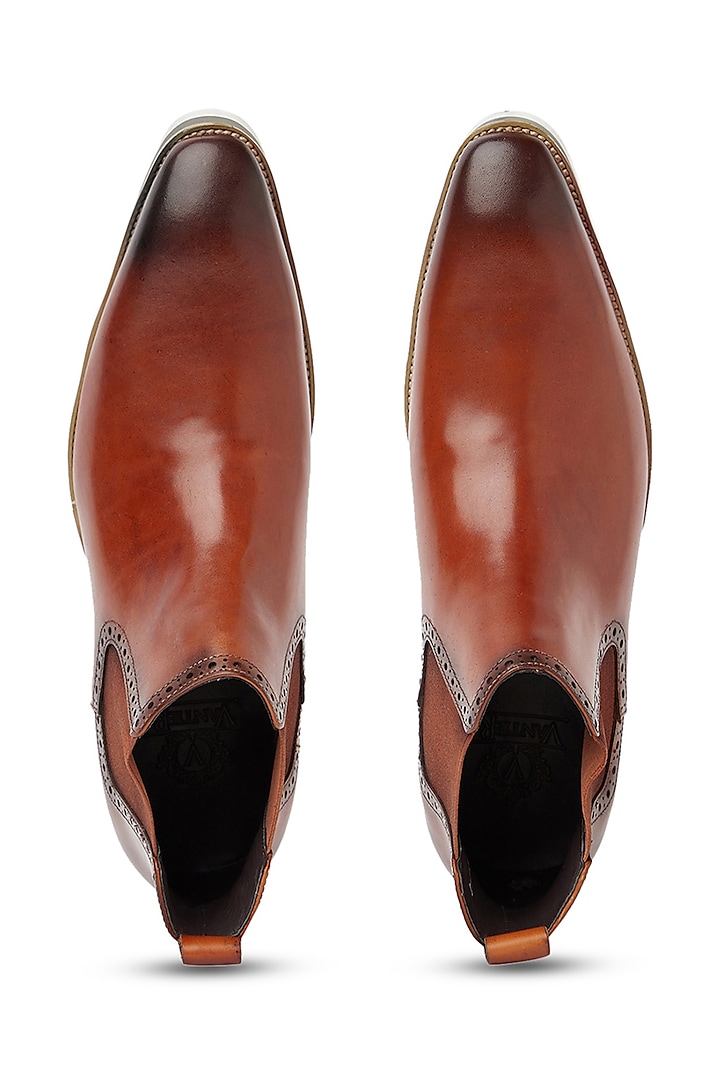 Brown Chelsea Shoes In Leather by Vantier Shooes