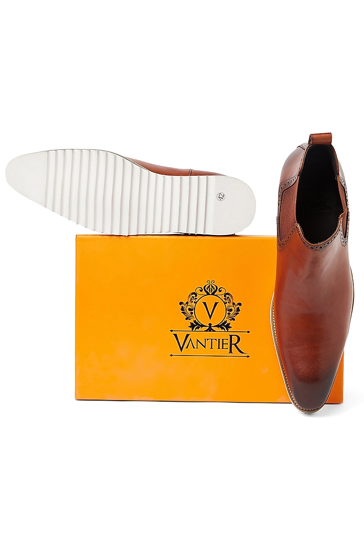 Brown Chelsea Shoes In Leather by Vantier Fashion at Pernia's Pop Up Shop