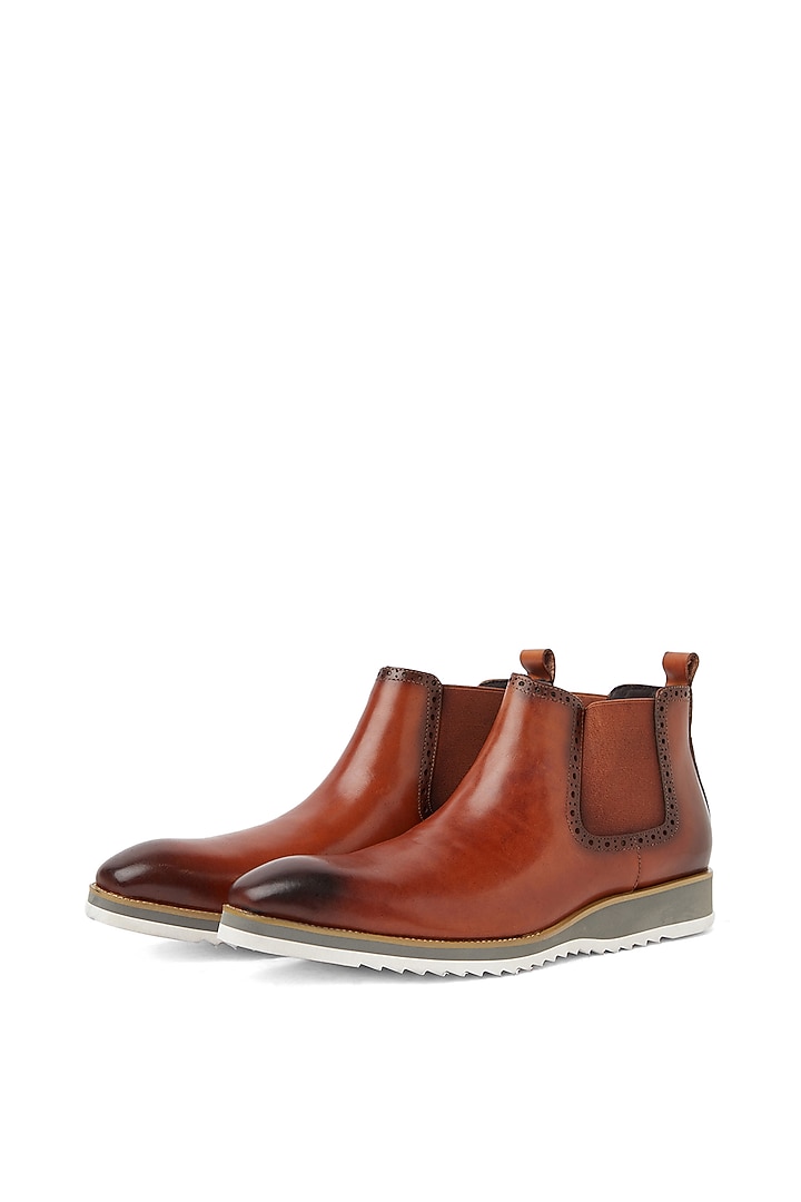 Brown Chelsea Shoes In Leather by Vantier Fashion at Pernia's Pop Up Shop