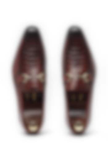 Cherry Brown Leather Horsebit Loafers by Vantier Shooes