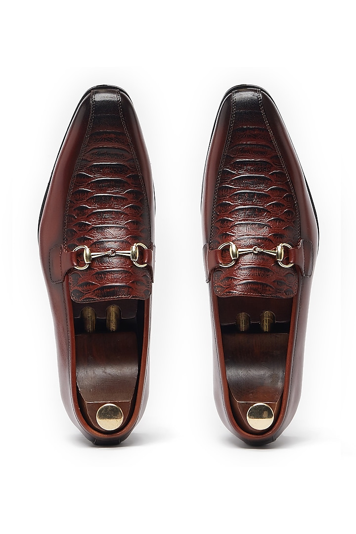 Cherry Brown Leather Horsebit Loafers by Vantier Fashion
