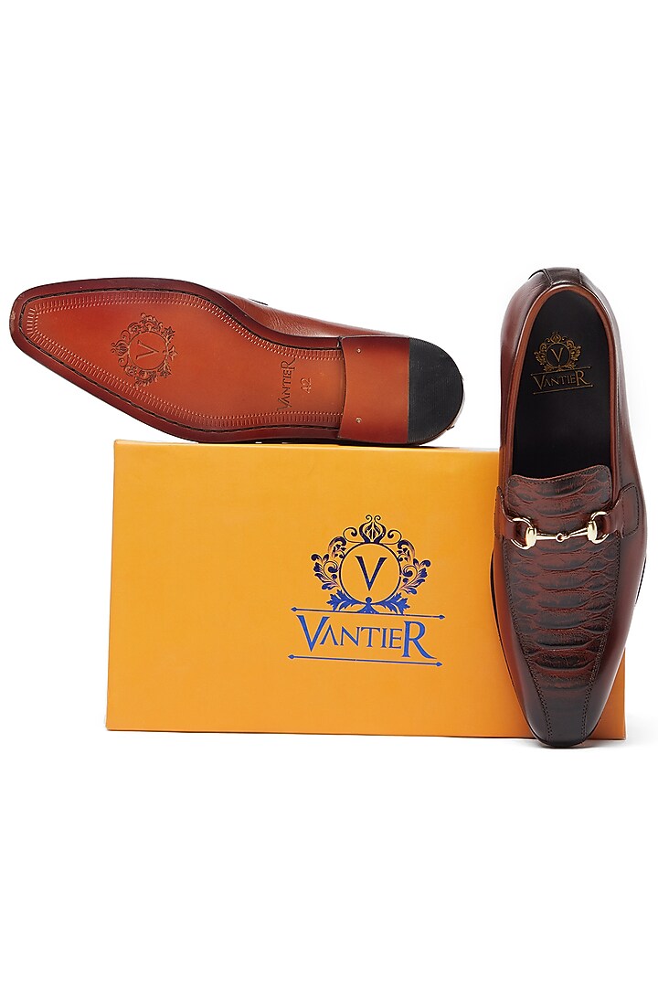 Cherry Brown Leather Horsebit Loafers by Vantier Fashion at Pernia's Pop Up Shop